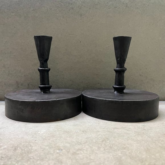 Pair of Vintage Black Iron Candlestick Holders - Picture 5 of 5